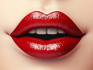 Obraz premium Red lips showing plump transformation lip filler injection result