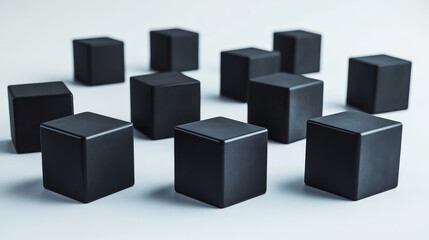 Black cubes moving out of arrangement 3d render illustration