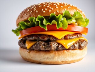 A delicious Mouth watering Hamburger with cheese. Template, Copy Space