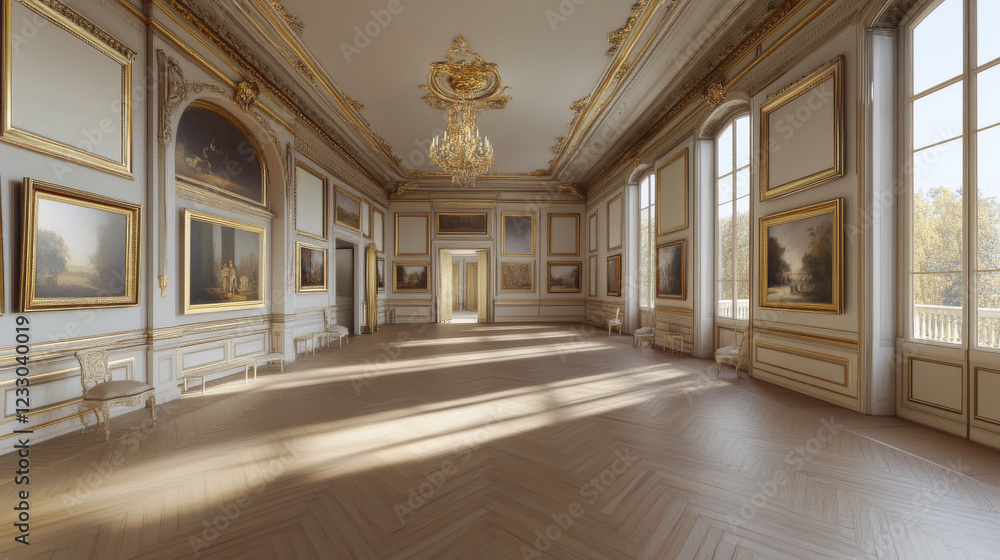 Poster empty room with white walls art gallery wall with empty picture frames3d rendering illustration 360 