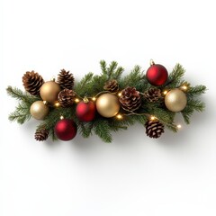 festive christmas garland with ornaments, pine cones, and lights