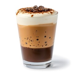 Layered coffee dessert studio shot, white background, sweet treat