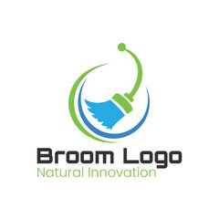 Creative logo design showcasing a broom with a swirl in vibrant colors