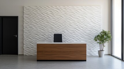 Green Innovation: Eco-Friendly Resin Textured Wall in Modern Corporate Sustainability Office Design,3D rendering