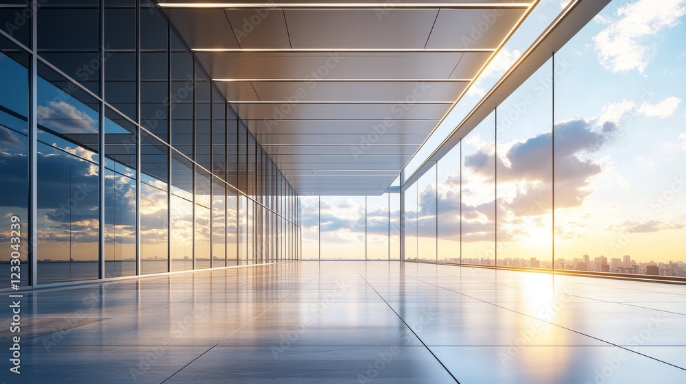 Poster abstract concrete architecture render exterior with sky and sunlight. architecture concept. modern f