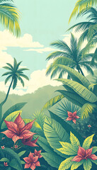 Summer tropical background. Illustration, grunge, with white tones