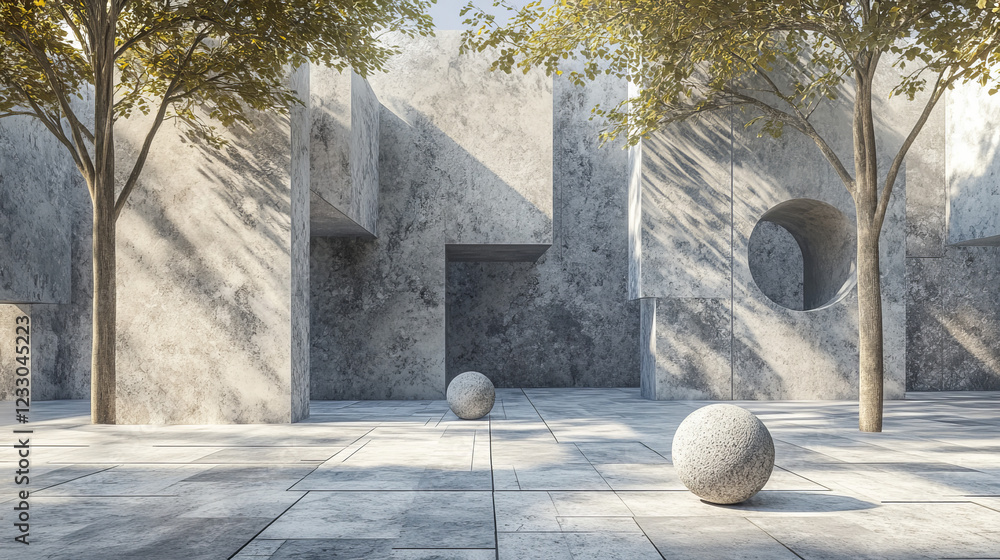 Aufkleber futuristic minimalistic stone surface geometric object architecture 3d render illustration