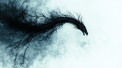 Obraz premium Mystical Black Dragon Transformation in Ethereal Smoky Background