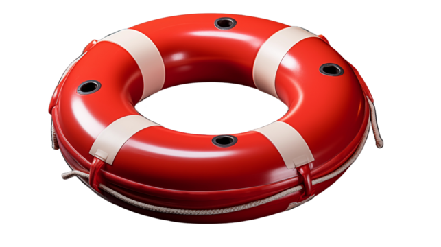 Red Lifebuoy Ring Maritime Safety Equipment, Rescue Aid for Ocean and Boats, isolated on transparent background.