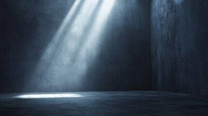 dark grunge industrial basement with soft beams of light 3d render illustration