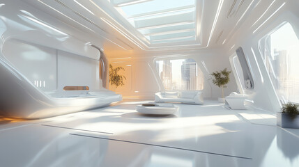 abstract white futuristic hall room 3d render illustration