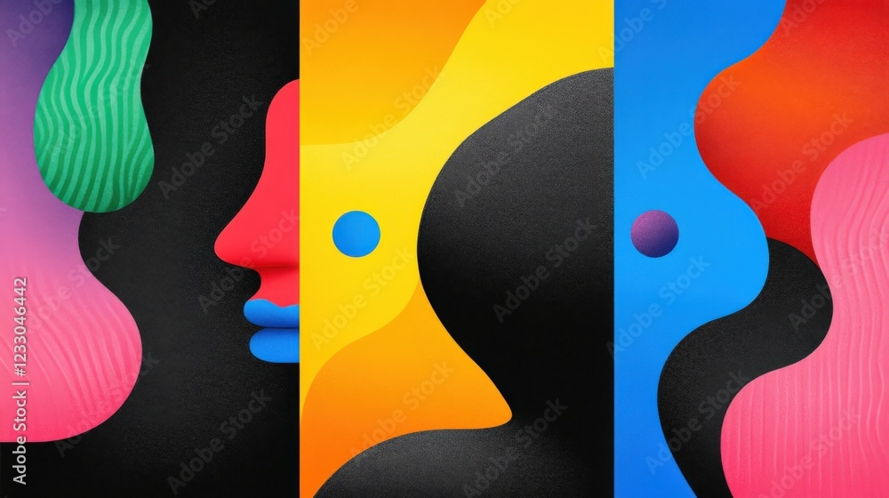 Poster colorful abstract art with textured shapes and color blocks