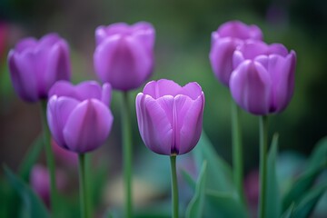 Fototapeta premium Stunning Purple Tulips in Springtime Garden