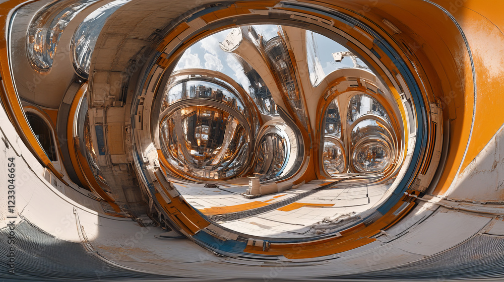 Aufkleber full 360 equirectangular spherical panorama view of modern futuristic technology building architectu