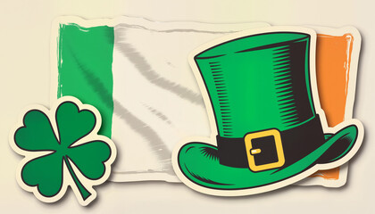 St. Patrick's Day symbols with shamrock and green hat