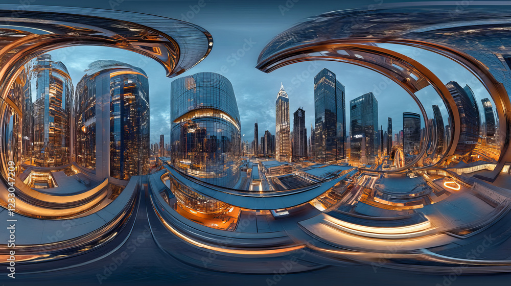 Aufkleber full 360 equirectangular spherical panorama futuristic technology building architecture 3d rendering
