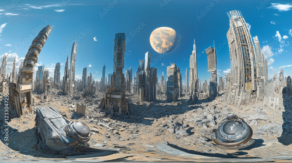 Aufkleber full 360 equirectangular spherical panorama futuristic technology building architecture 3d rendering