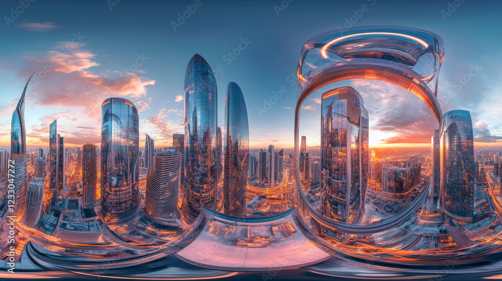 Aufkleber full 360 equirectangular spherical panorama futuristic technology building architecture 3d rendering
