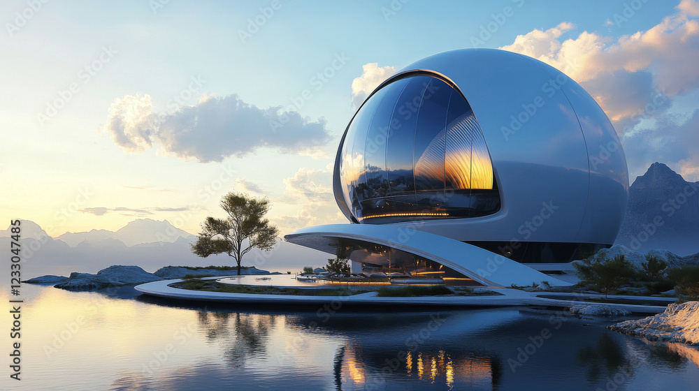 Aufkleber full 360 equirectangular spherical panorama view of modern futuristic technology building architectu