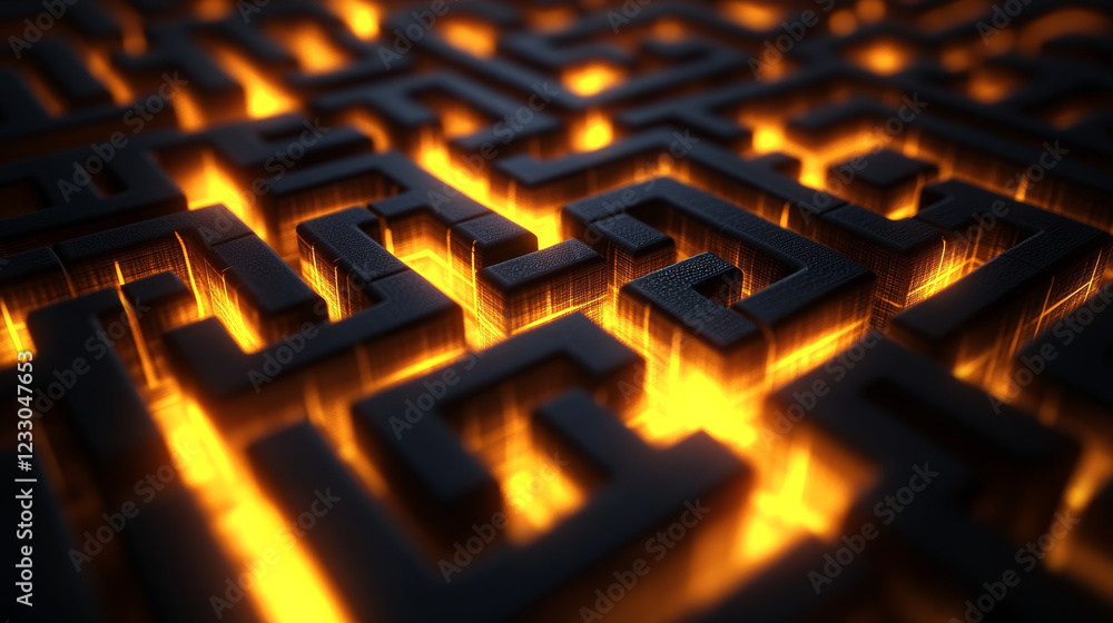 Aufkleber dark abstract modern technology background rendering 3d illustration cubic mesh maze geometric desig