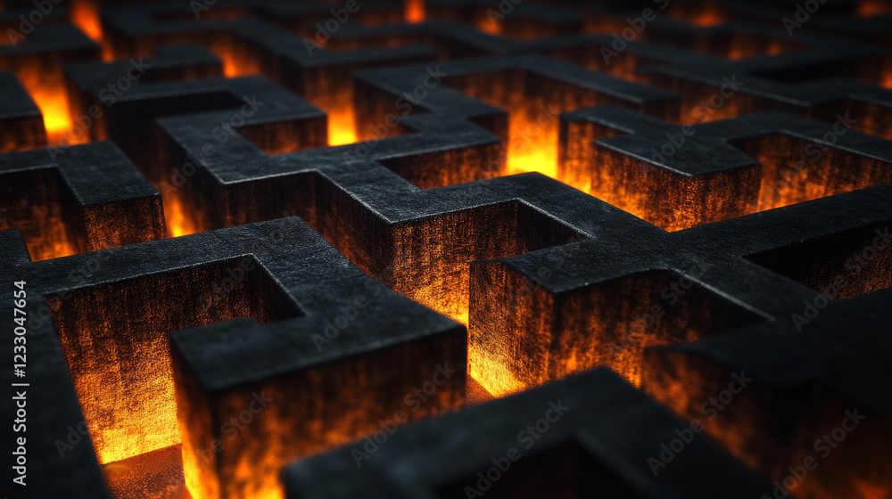 Aufkleber dark abstract modern technology background rendering 3d illustration cubic mesh maze geometric desig