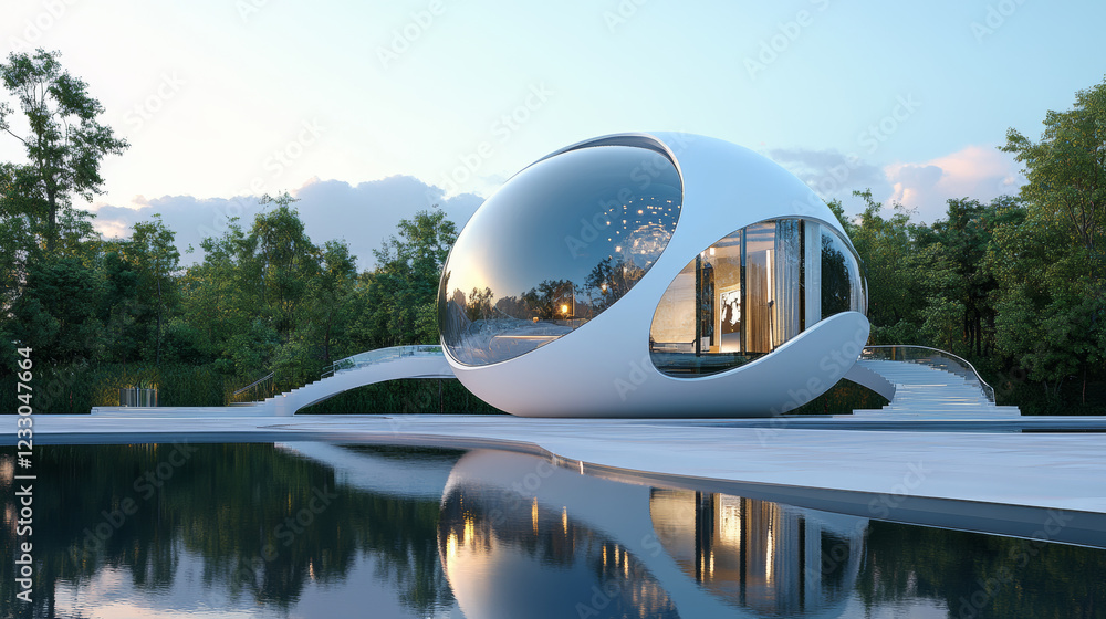 Aufkleber full 360 equirectangular spherical panorama view of modern futuristic technology building architectu