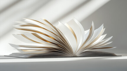 Blank empty opened book on grey underground 3d render illustration
