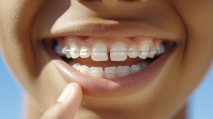 Obraz premium close-up of a smiling child with clear ceramic braces