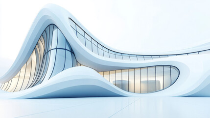 White abstract architectural structure with wavy form, rendered on white background 3d render illustration. 3D Illustration