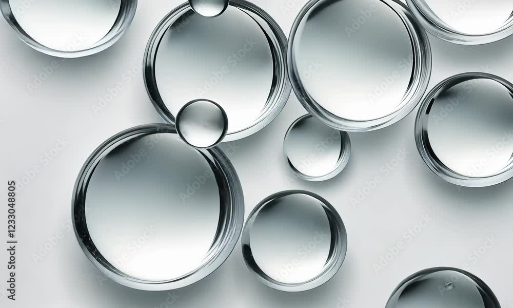 Poster white background with silver round convex shapes augmented reality