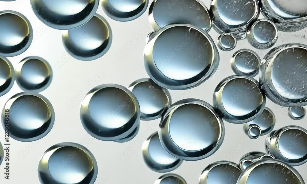 Aufkleber inebrochure background with white background on the right side and silver round convex shapes ar