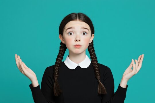 young girl with braids looking confused and shrugging