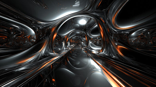 360 degree full panorama environment map of dark black studio futuristic light interior with metallic reflections 3d render illustration