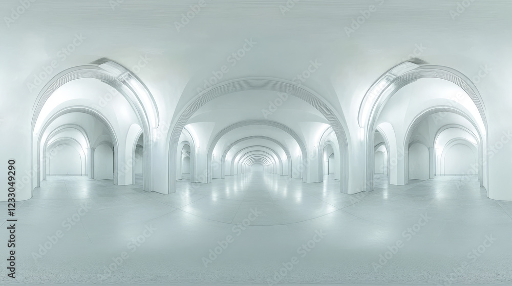 Poster full spherical 360 degrees panorama projection of empty white abstract hall interior 3d render illus