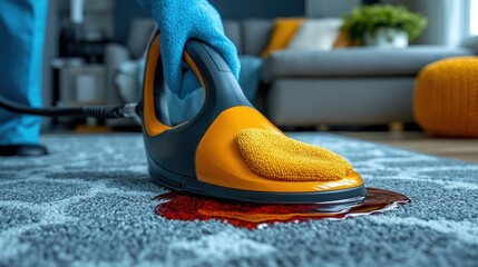 Person cleaning carpet with steam cleaner