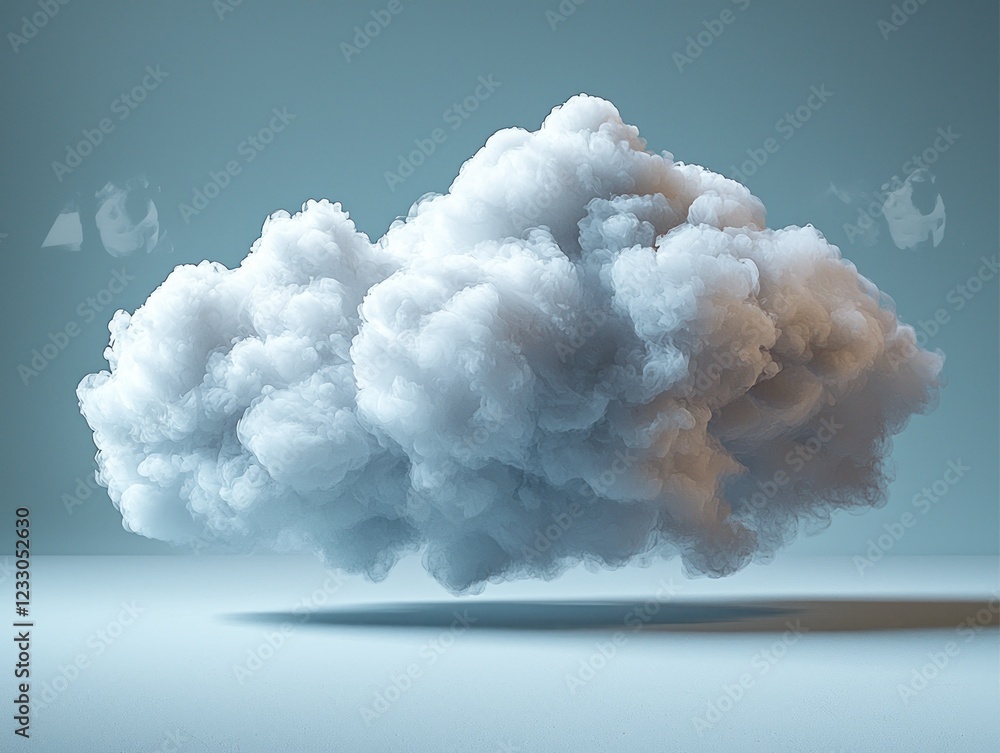 Poster white cloud hovering over blue backdrop, world map icons float