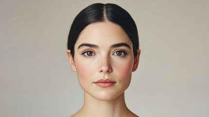Naklejka premium headshot of a young woman with clear skin and dark hair