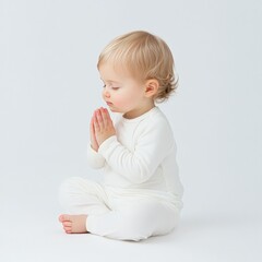 baby in white pajamas praying