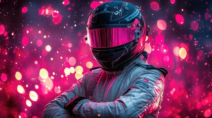 Race Car Driver In Pink Neon Lights