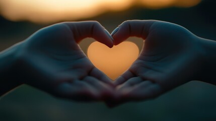 Obraz premium Sunset hands heart shape love gesture