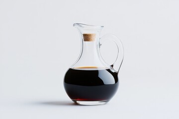 glass decanter with dark liquid on white background