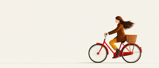Obraz premium woman riding a red bicycle with a basket