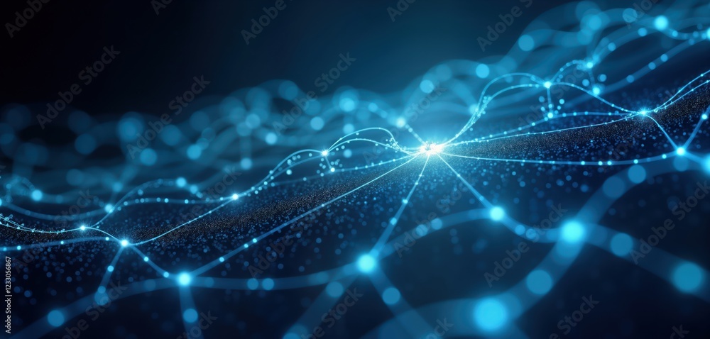 Poster abstract futuristic network connection. blue lines, points create complex pattern. global network st