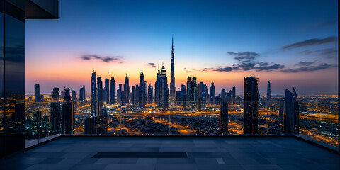 Fototapeta premium Penthouse Studio with City Skyline Views for a Luxurious Urban Lifestyle