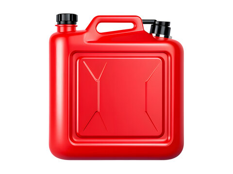 Red metal jerrycan on a white background. Canister for gasoline