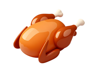 3d vector rendering,roast turkey minimalist cartoon style 3d icon,food,cooking