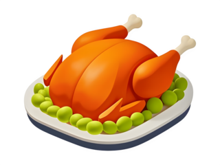 3d vector rendering,roast turkey minimalist cartoon style 3d icon