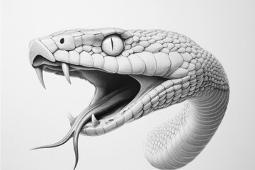 Naklejka premium Striking pencil drawing of a venomous snake with its fangs bared and tongue flicking.