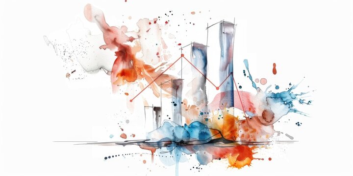 Abstract urban skyline with watercolor splashes and artistic lines. Library Snap Shot Day