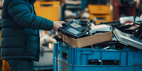 Person Dropping Off Electronics at an E-Waste Recycling Center